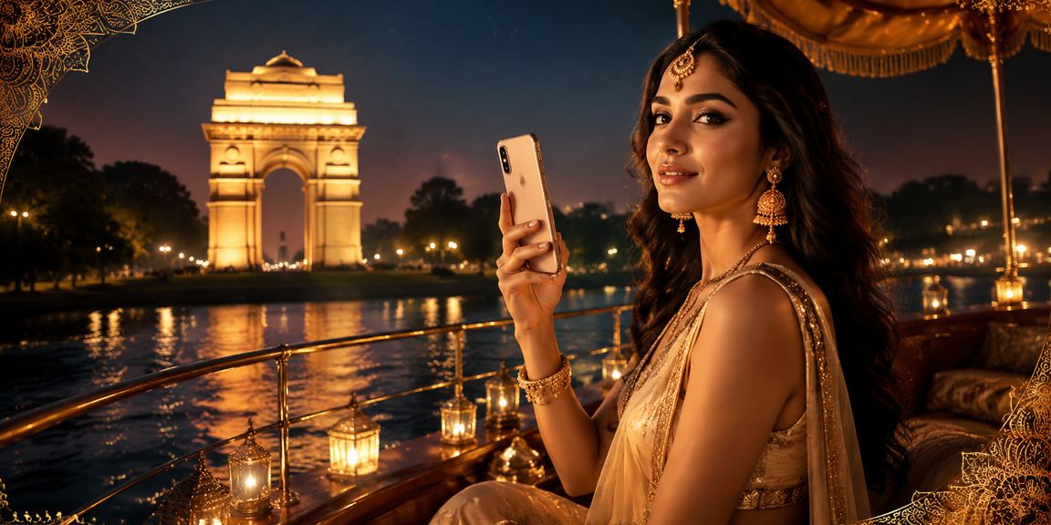 Delhi India Gate casino app promotion with model