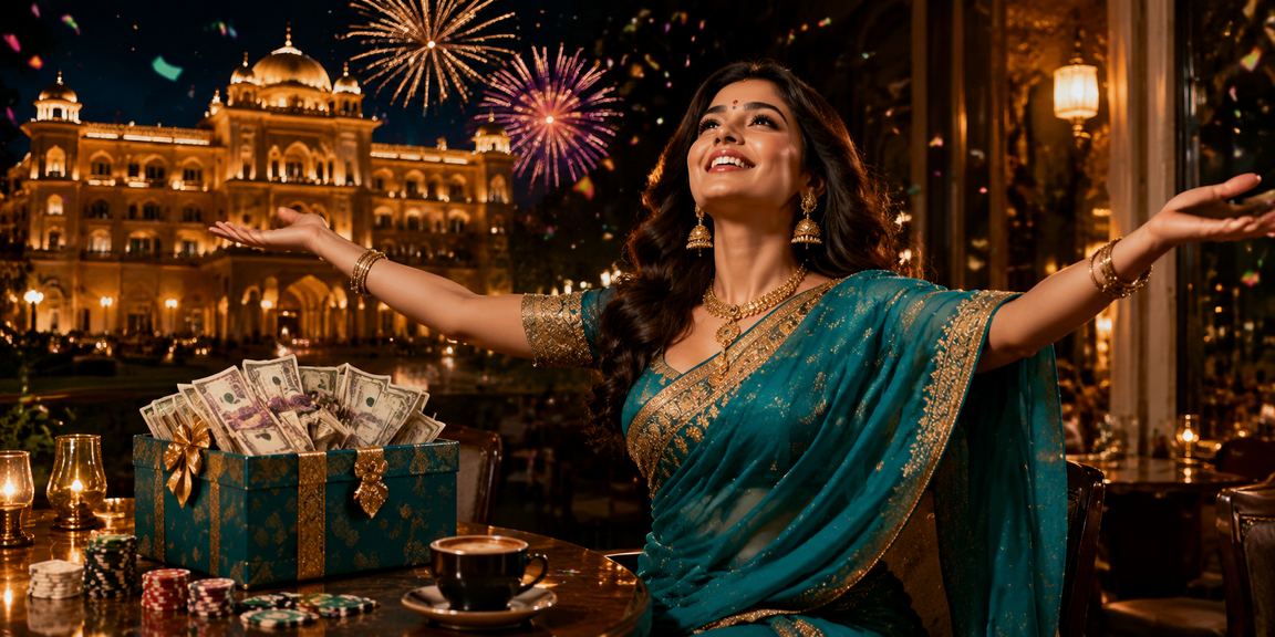 Indian woman wearing saree enjoying online betting games